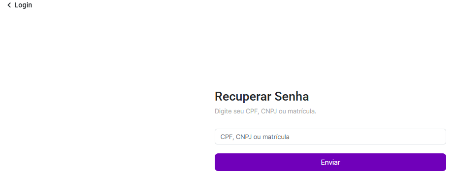 Tela de Esqueci Minha Senha