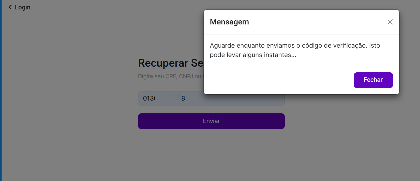 Tela de Esqueci Minha Senha 1