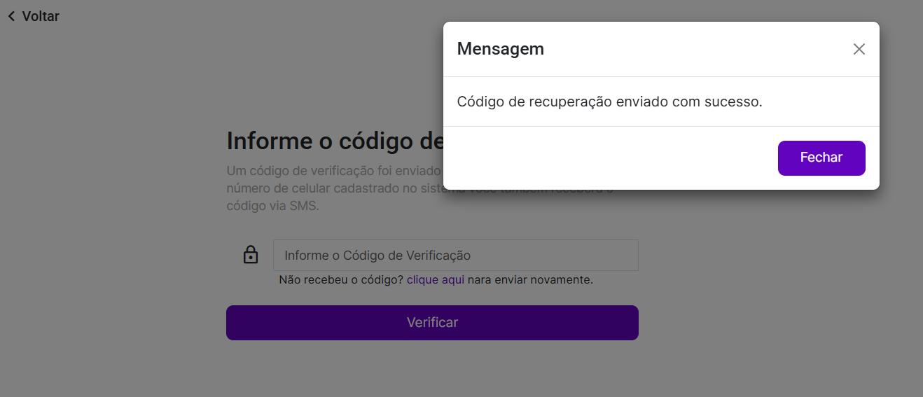 Tela de Esqueci Minha Senha 2