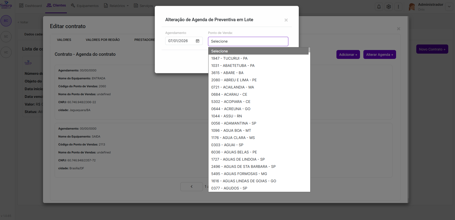 Overview da aba Contratos