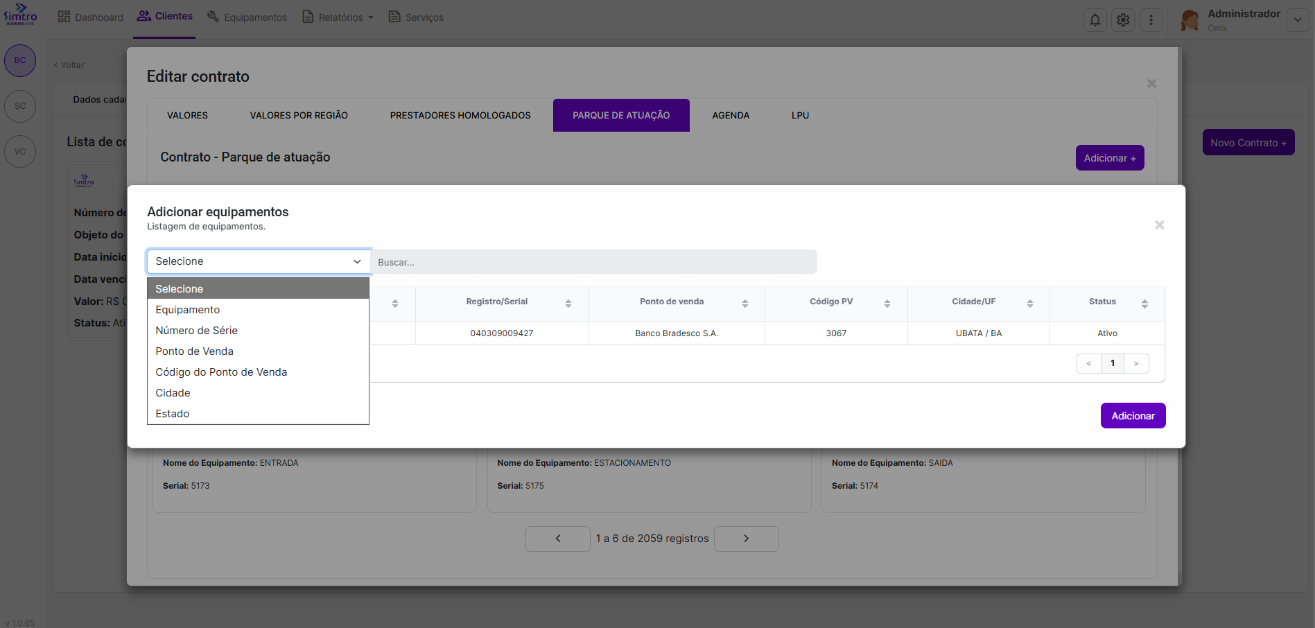 Overview da aba Contratos