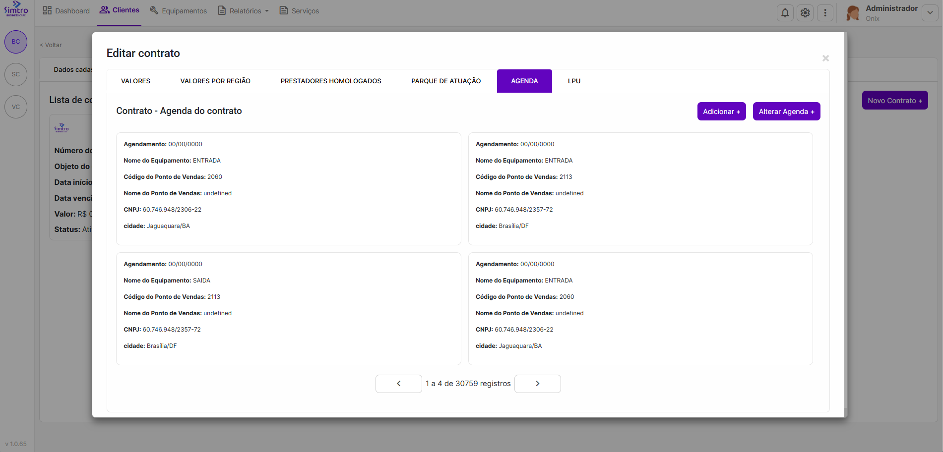 Overview da aba Contratos