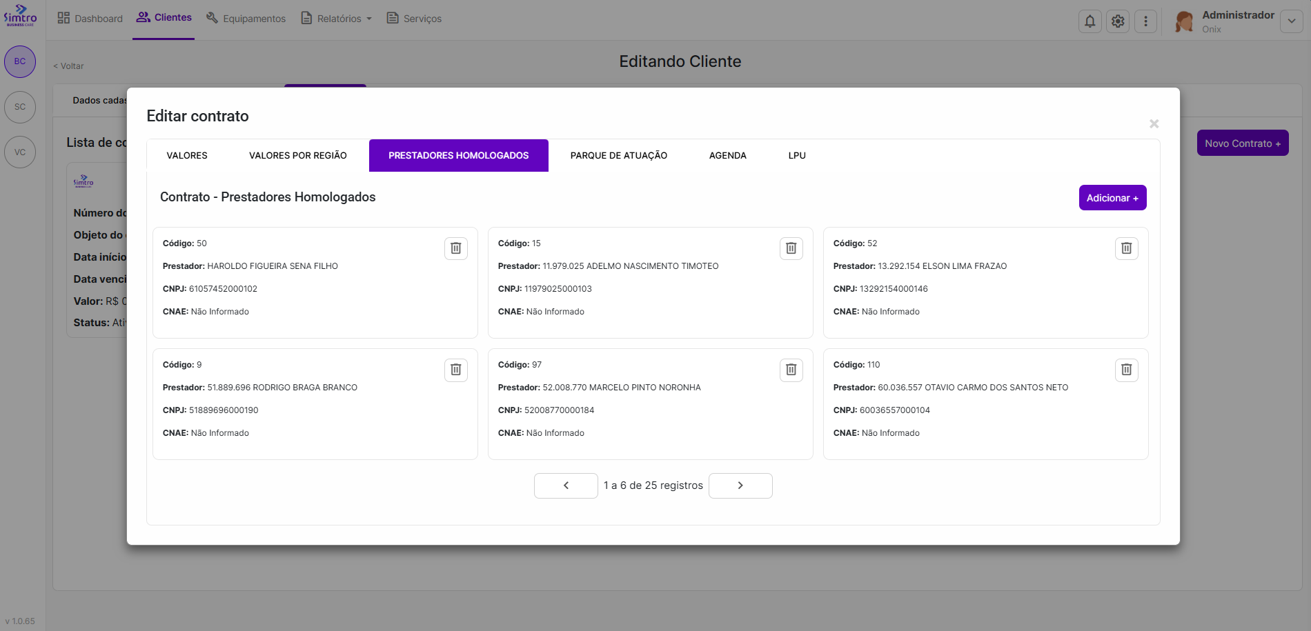 Overview da aba Contratos