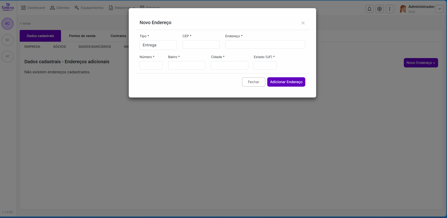 Aba Endereços Adicionais