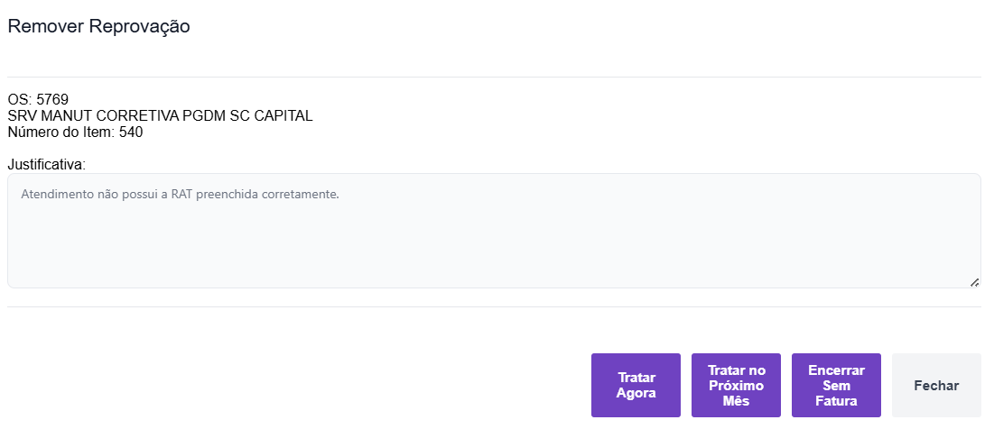 Justificativa de reprovação