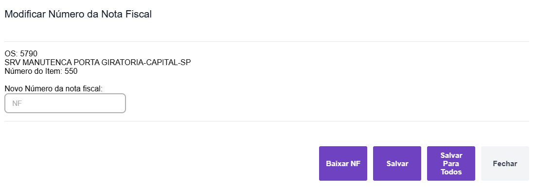 Modificar número da nota fiscal